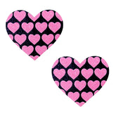 Pink Heart Neon Valentines Black Glitter Heart  Nipple Cover Pasties
